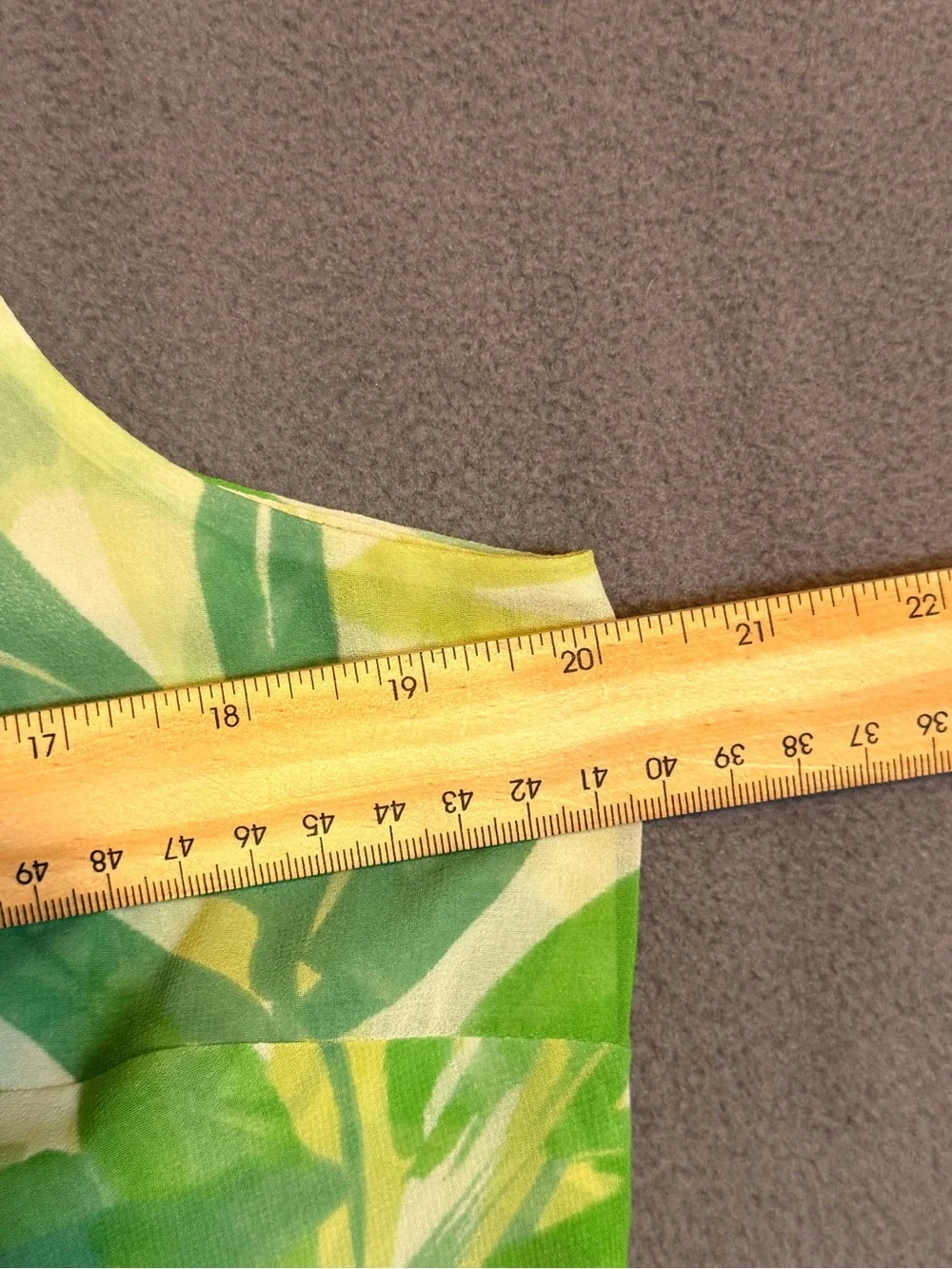 CAbi Castaway Dress Green Tropical Leaf Sleeveless Ruffle Trim Lined Sz L